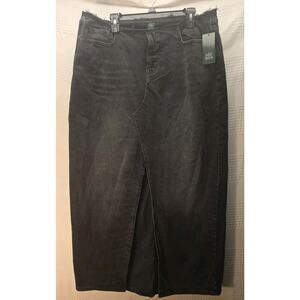 Wild Fable Skirt Juniors 17 Black Frayed Denim Middle Open Slit Y2K Grunge 5680